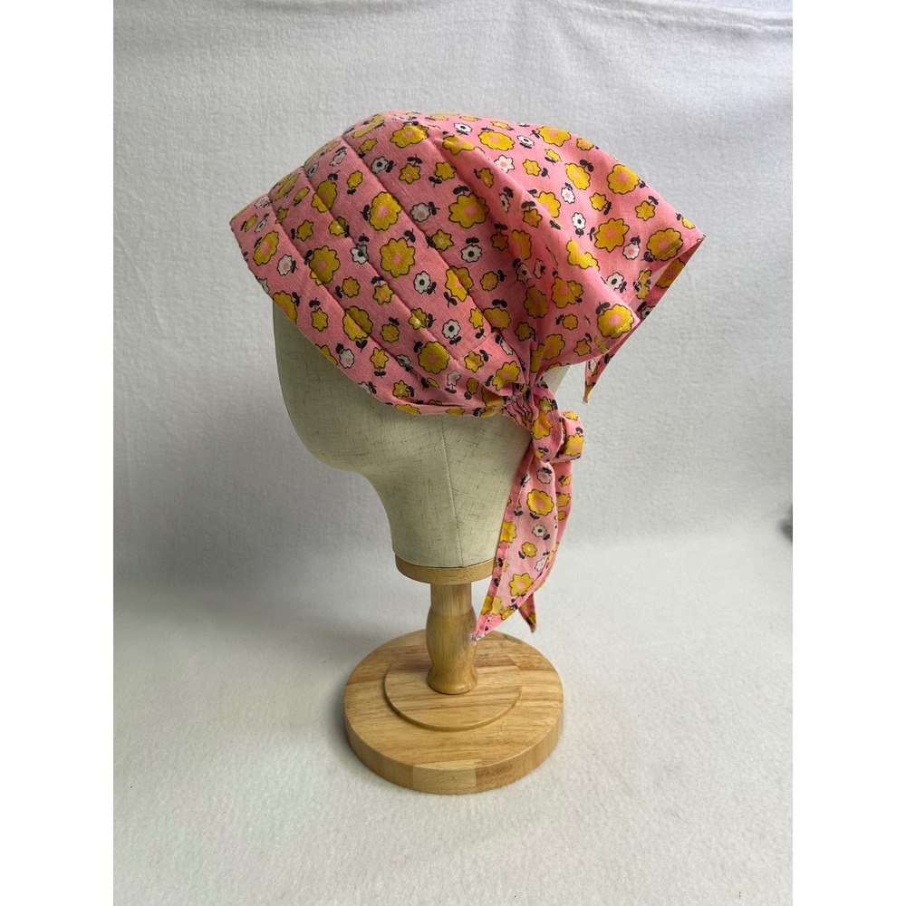 Cottagecore Boho Festival Womens OS Pink Floral Quilted Tie Back Head Kerchief - Picture 4 of 7